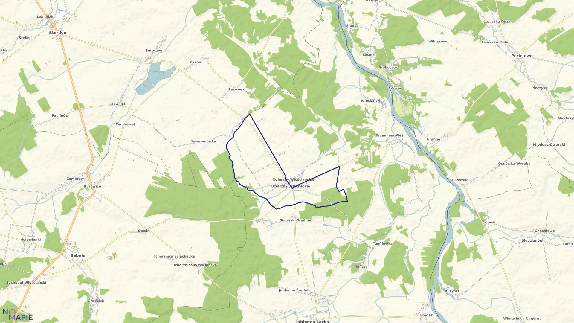 Mapa obrębu DZIERZBY SZLACHECKIE w gminie Jabłonna Lacka