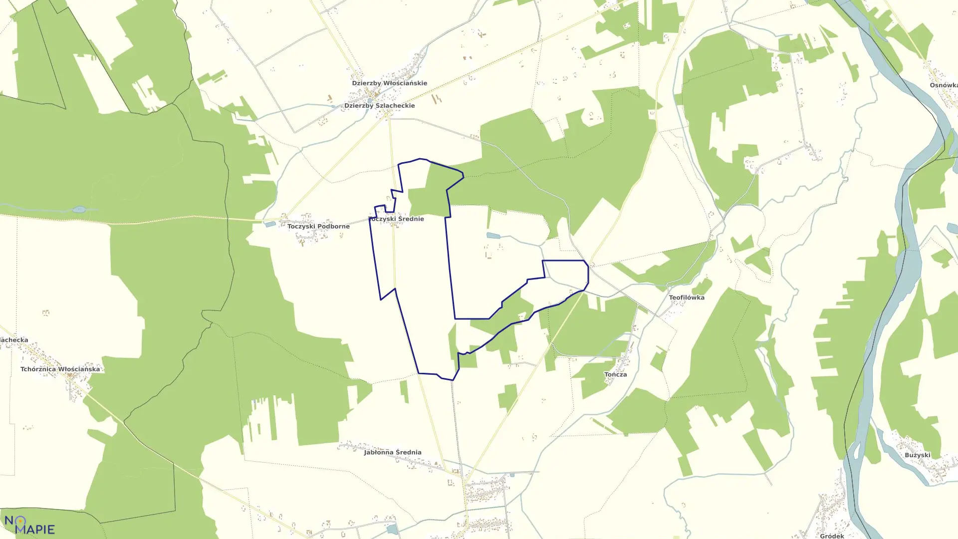 Mapa obrębu TOCZYSKI ŚREDNIE w gminie Jabłonna Lacka